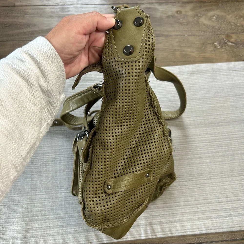 Linea Pelle Soft Leather Olive Green Messenger Bag